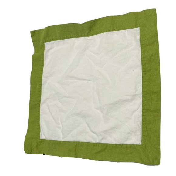 3- pottery barn linen napkin placemat green trim 2- 20x20 , 1- 20x14 - Picture 2 of 4